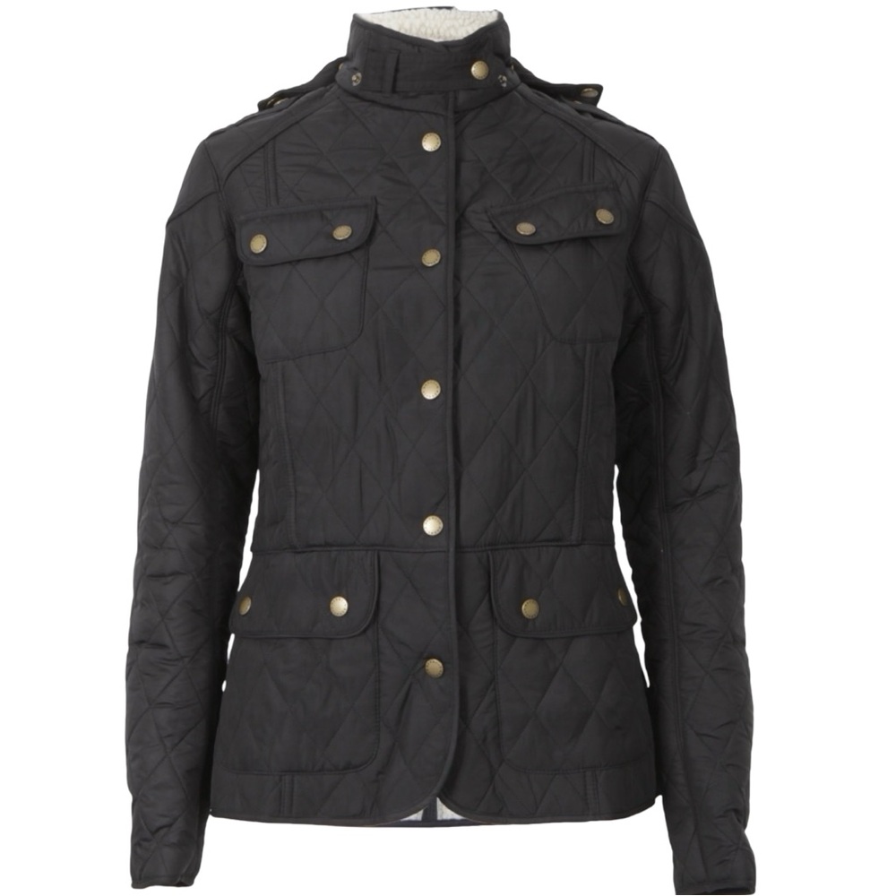 Barbour Dark Quilted Utility Jacket with Gold Accents